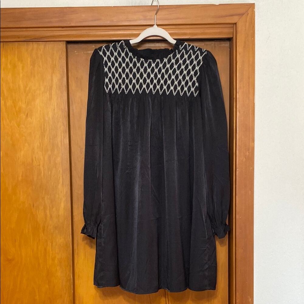 NWT Black Bishop Sleeve High Neck Dress Embroidered Long Sleeve Lined Boho Girl